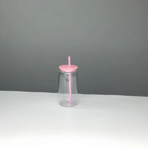 Transparent Color Plastic Cup Beer Can Milk Tea Cup PP Lid And Straw