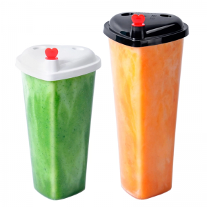 Disposable Love Plastic Juice Cup Pp Milk Tea Cup With Cover