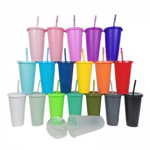 Solid Color Single Wall Plastic Cup Cold Water Drink Coffee Cup With Straw