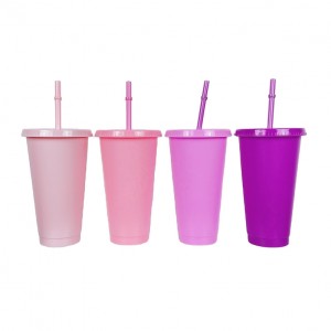 Solid Color Single Wall Plastic Cup Cold Water Drink Coffee Cup With Straw