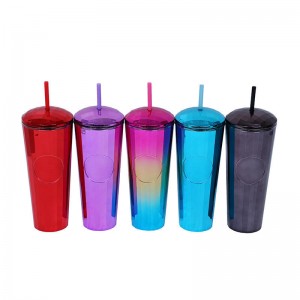 Plastic Cup Double Wall Straw Cup Color Coffee Tea Cup