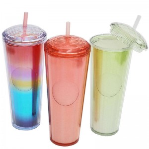 Reusable Coffee Cup Clear Plastic Cup 750ml Drinking Cup With Straw