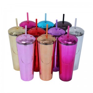 Plastic Cup Double Wall Straw Cup Color Coffee Tea Cup