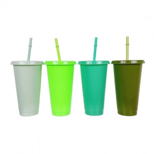 Solid Color Single Wall Plastic Cup Cold Water Drink Coffee Cup With Straw