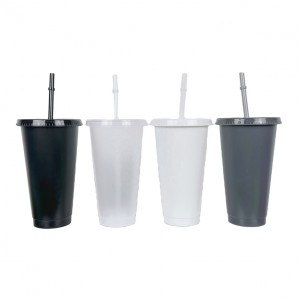 Solid Color Single Wall Plastic Cup Cold Water Drink Coffee Cup With Straw