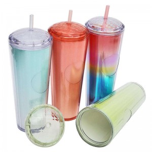 Reusable Coffee Cup Clear Plastic Cup 750ml Drinking Cup With Straw