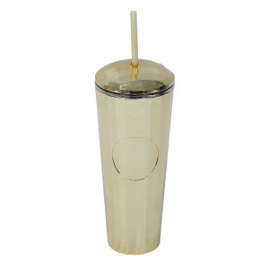 Plastic Cup Double Wall Straw Cup Color Coffee Tea Cup