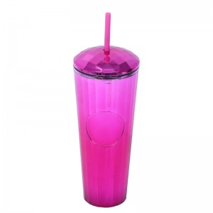 Plastic Cup Double Wall Straw Cup Color Coffee Tea Cup