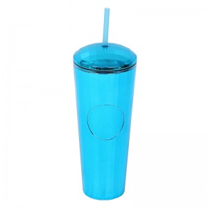 Plastic Cup Double Wall Straw Cup Color Coffee Tea Cup