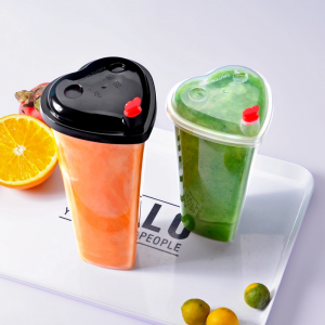 Disposable Love Plastic Juice Cup Pp Milk Tea Cup With Cover